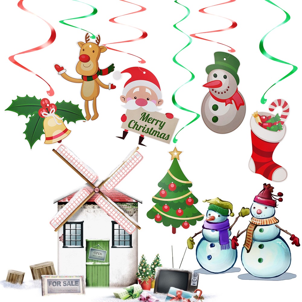 Set 6 / 12 Dây Lá Nhôm Xoắn Treo Trần Trang Trí Giáng Sinh