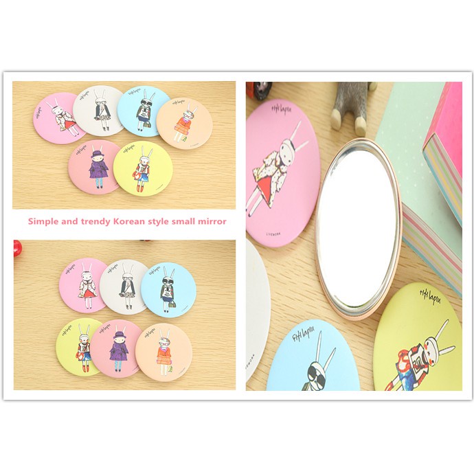 Gương Trang Điểm Hình Tròn Họa Tiết Hoạt Hình Phong Cách Hàn Quốc Xinh Xắn