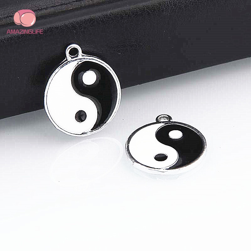 Bộ 10 Mặt Vòng cổ Hợp Kim Hình Bát Quái Màu Trắng Đen Phong Cách Vintage Thời Trang