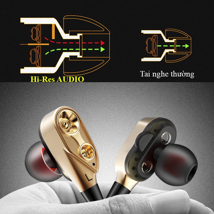 Tai nghe Loa Kép Hi-Res AUDIO - Tiếng Bass Sâu (K8) vàng