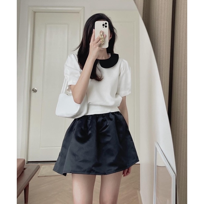 Sét áo tay bồng cổ sen mix chân váy xoè satin tôn dáng hàng chuẩn l1