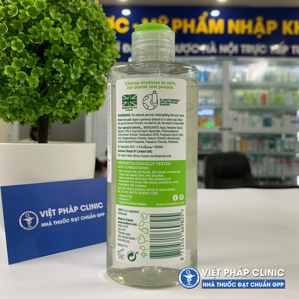 Nước tẩy trang loại bỏ bụn bẩn, dầu nhờn - Simple Kind to Skin Micellar Cleansing Water