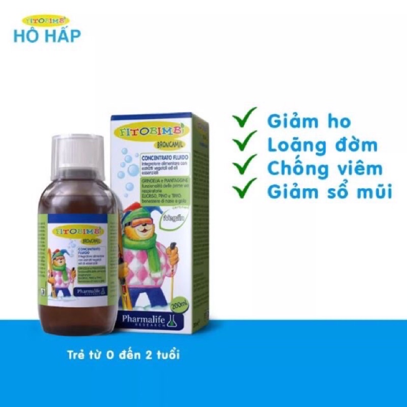 Siro ho Fitobimbi Broncamil 200ml giảm ho ba tác động, hết ho đờm, giảm kháng sinh