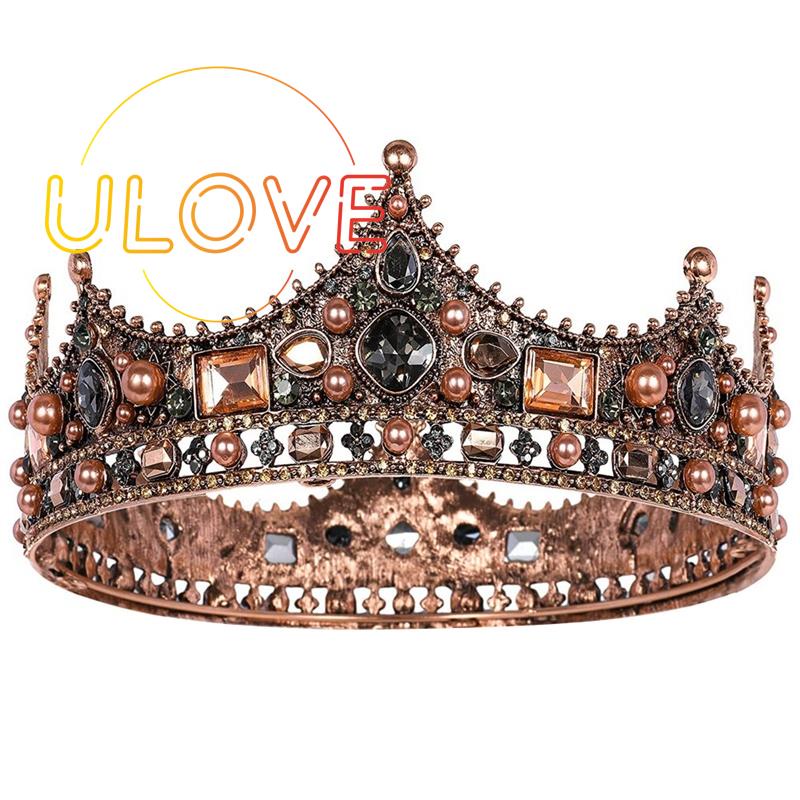 King Crowns for Men - Baroque Vintage Rhinestone Crystal Crown, Men's Full Kings Crown for Theater Prom Party