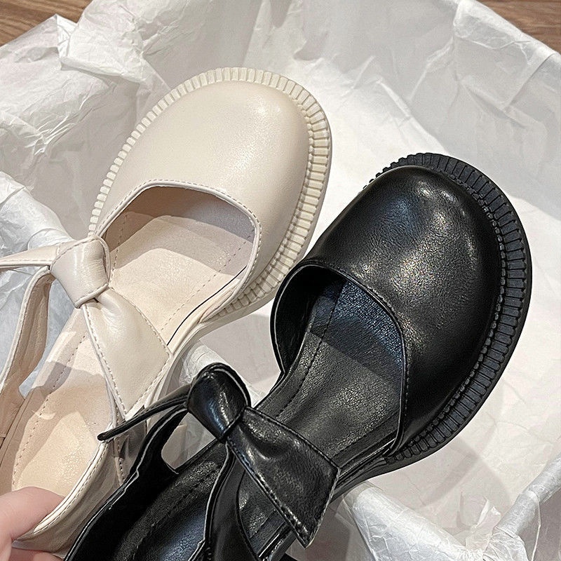 Giày Cao Gót Da Đế Dày Đính Nơ Phong Cách Pháp Cổ Điển Thời Trang Cho Nữ S 2022