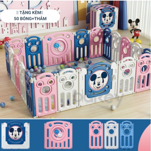 Quây Cũi Nhựa Gấp Gọn PAKEY Màu Hồng +TẶNG Thảm + Bóng + Giỏ, Quây Nhựa Cho Bé Gái Cực Chắc Chắn Cao 60cm
