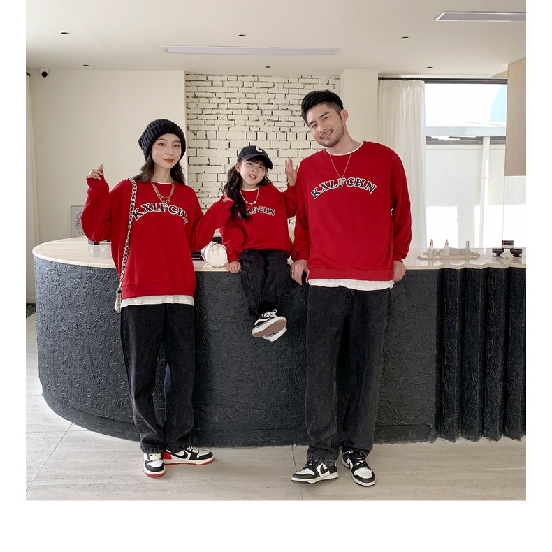 Áo Sweater Gia đình Familylove - Mẫu Áo Gia đình Sweater In Chữ KXLFCHN Xinh Xắn Ấm Áp  Chất Nỉ Da Cá Cotton 100%