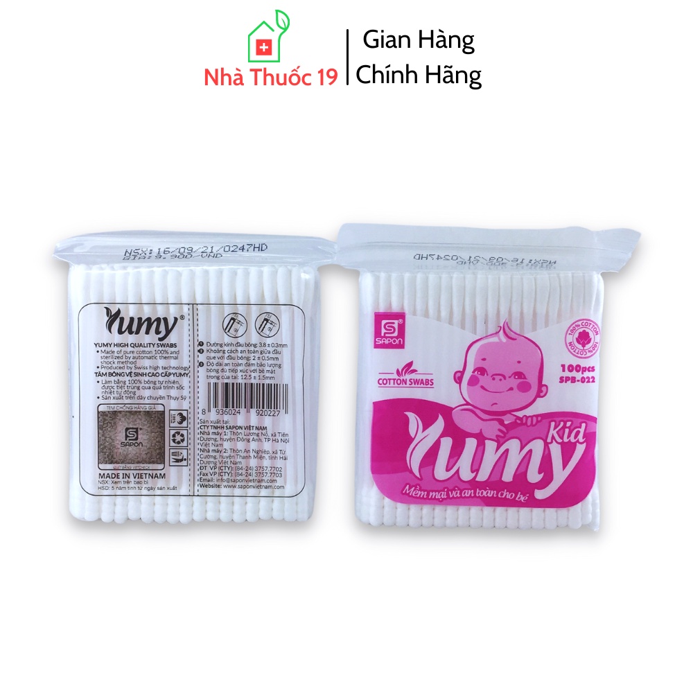 Tăm Bông YUMY Cho Trẻ Em, Bông Ngoáy Tai 2 Đầu Tròn Và Đầu Xoắn Vệ Sinh Tai Mũi Họng, Tiêu Chuẩn Thụy Sĩ (Túi 100 Que)