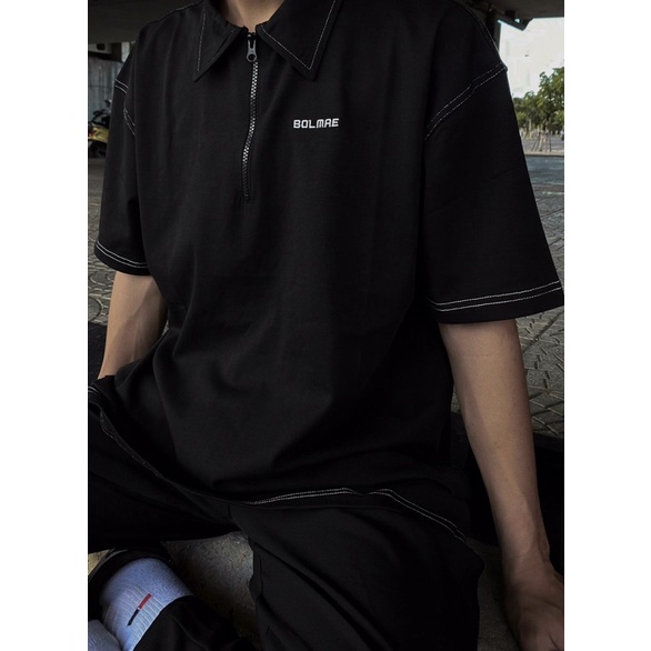 BOLMAE BLACK POLO - Áo thun có cổ form rộng unisex