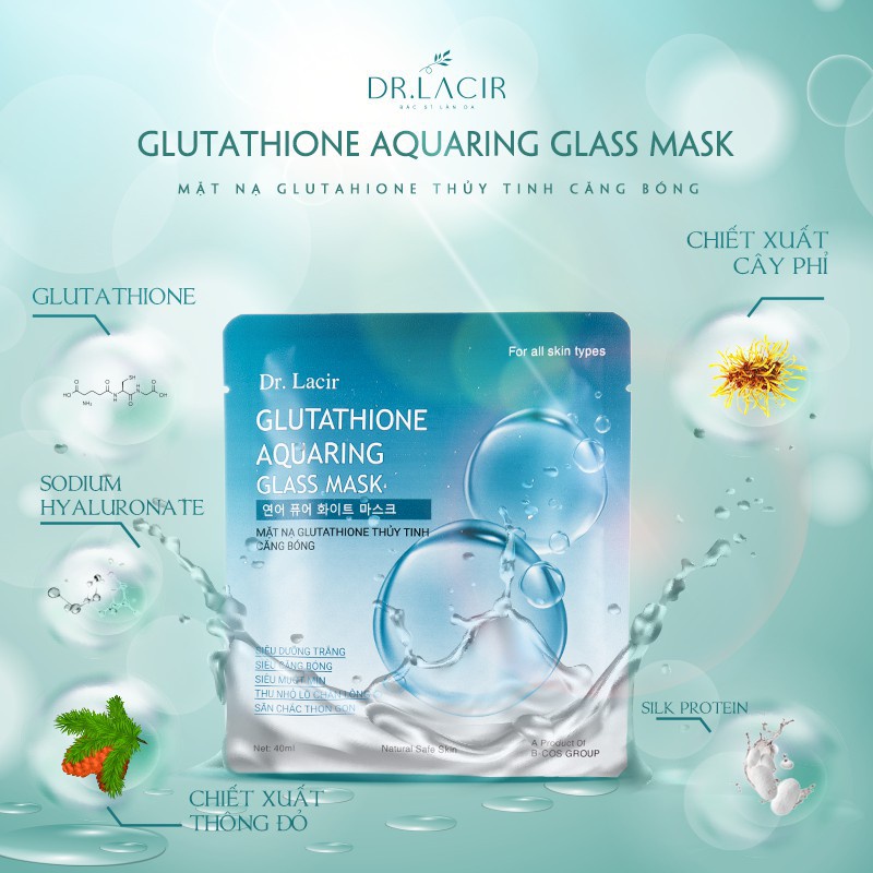 Mặt nạ thuỷ tinh cấp ẩm Dr. Lacir Glutathione dưỡng da căng bóng trắng mịn hộp 6 miếng LM01
