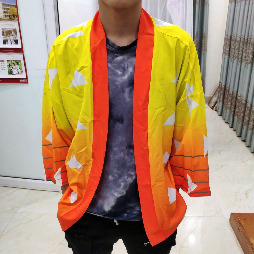 Áo choàng khoác yakuta Haori happi Nhật Bản cosplay Agatsuma Zenitsu Kimetsu no Yaiba anime cosplay