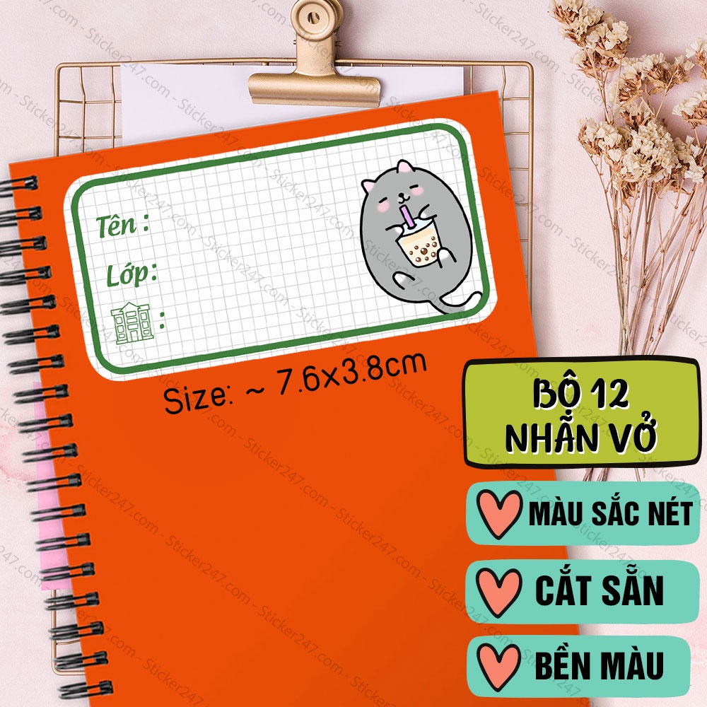 Nhãn Vở Cute 🌈Freeship Decal nhãn tập dễ thương, vintage - Sticker Cute Trang Trí Sổ Nhiều Mẫu