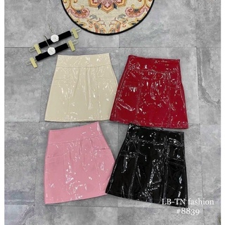 Chân váy da bóng cạp cao