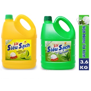 Nước rửa chén Lix Siêu sạch 3,6kg/Can Hương trà xanh siêu sạch tiết kiệm