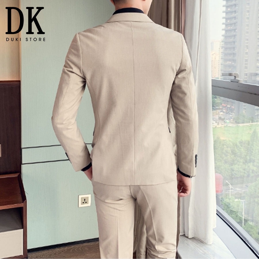 Bộ vest nam 6 nút Hàn Quốc màu kem xước sang trọng DKE0052 - DUKI STORE