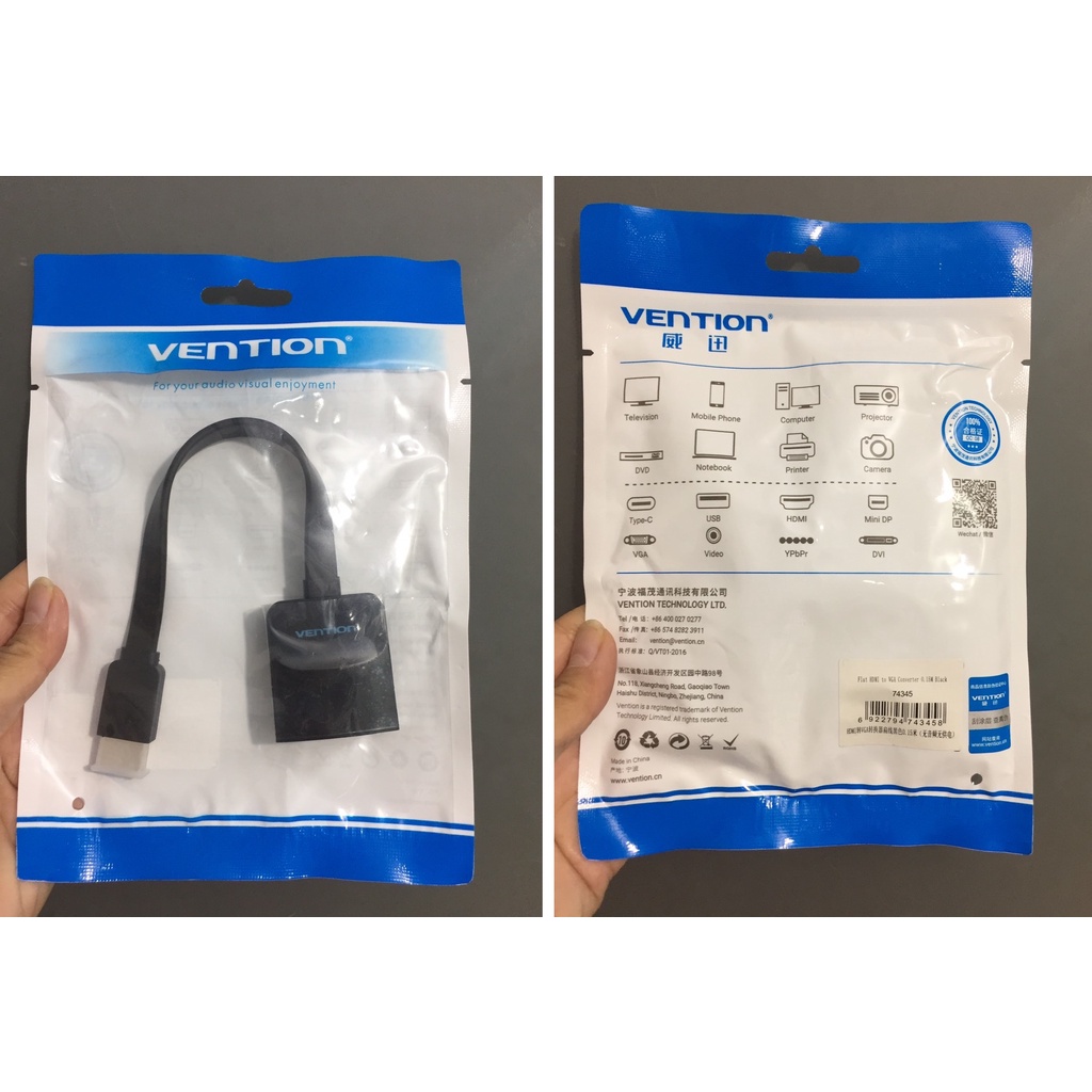 Đầu chuyển HDMI sang VGA Vention 74345 (15cm_dây dẹp)