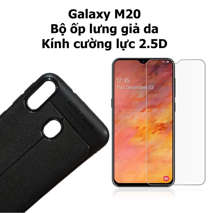 Bộ ốp lưng và kính cường lực Galaxy M20 giả da