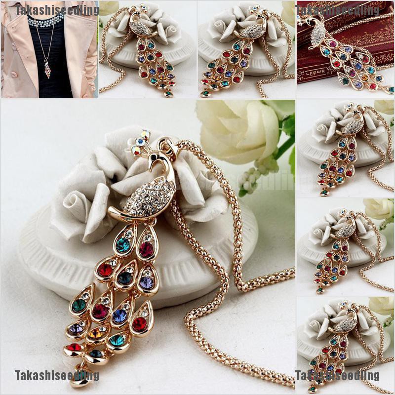 Mặt Dây Chuyền Hình Chim Công Đính Pha Lê Nhiều Màu