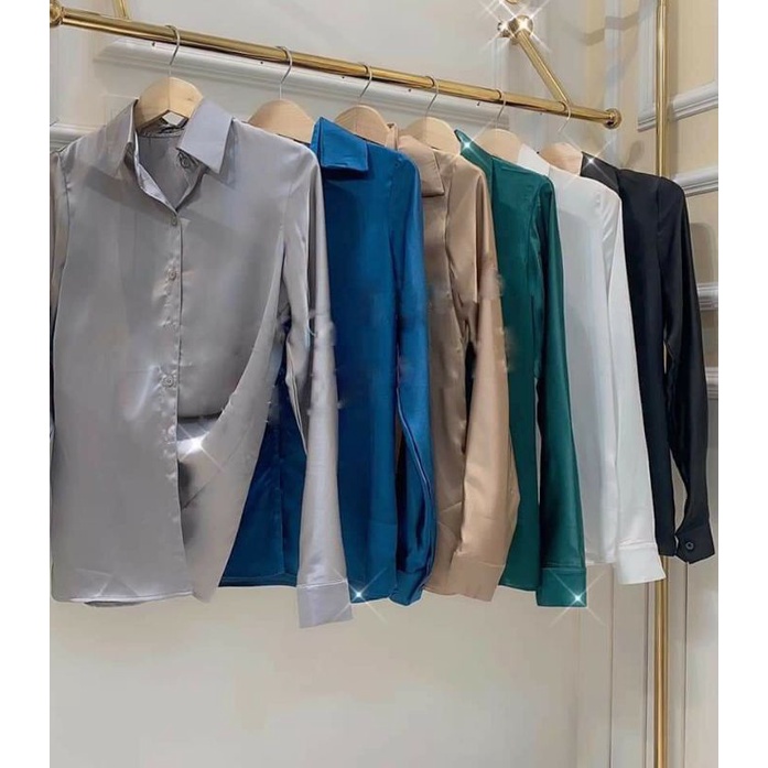 ÁO SƠ MI TRƠN LỤA SATIN 5 MÀU CỰC XINH AM76 (ẢNH + VIDEO TỰ CHỤP) | BigBuy360 - bigbuy360.vn