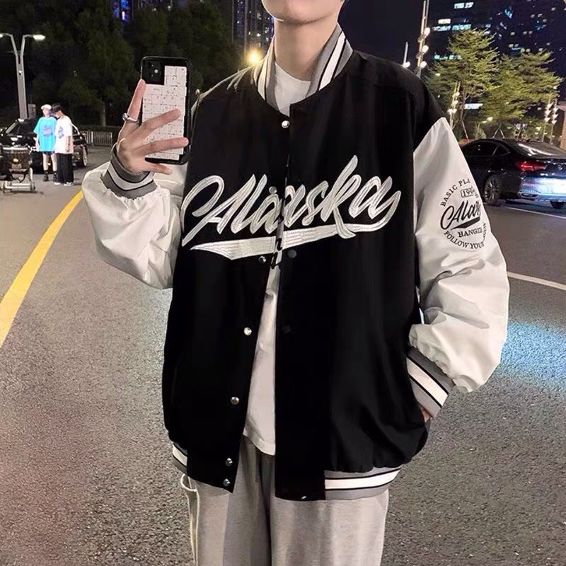 Áo Khoác Bomber Jacket Dù 2 Lớp ALASKA Varsity Form Rộng Nam Nữ Unisex Phong Cách Hàn Quốc Ulzzang