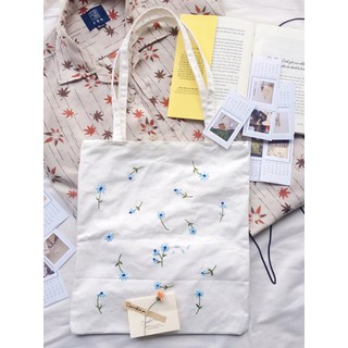 Túi vải tote đeo vai thêu hoa vintage
