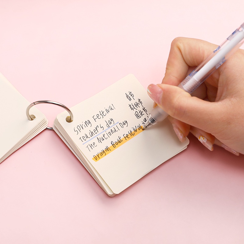 Flash Card Học Từ Vựng Hình Vuông Có Móc Treo Hoạ Tiết Hoạt Hình Đáng Yêu Sổ Còng Lò Xo Học Tiếng Anh