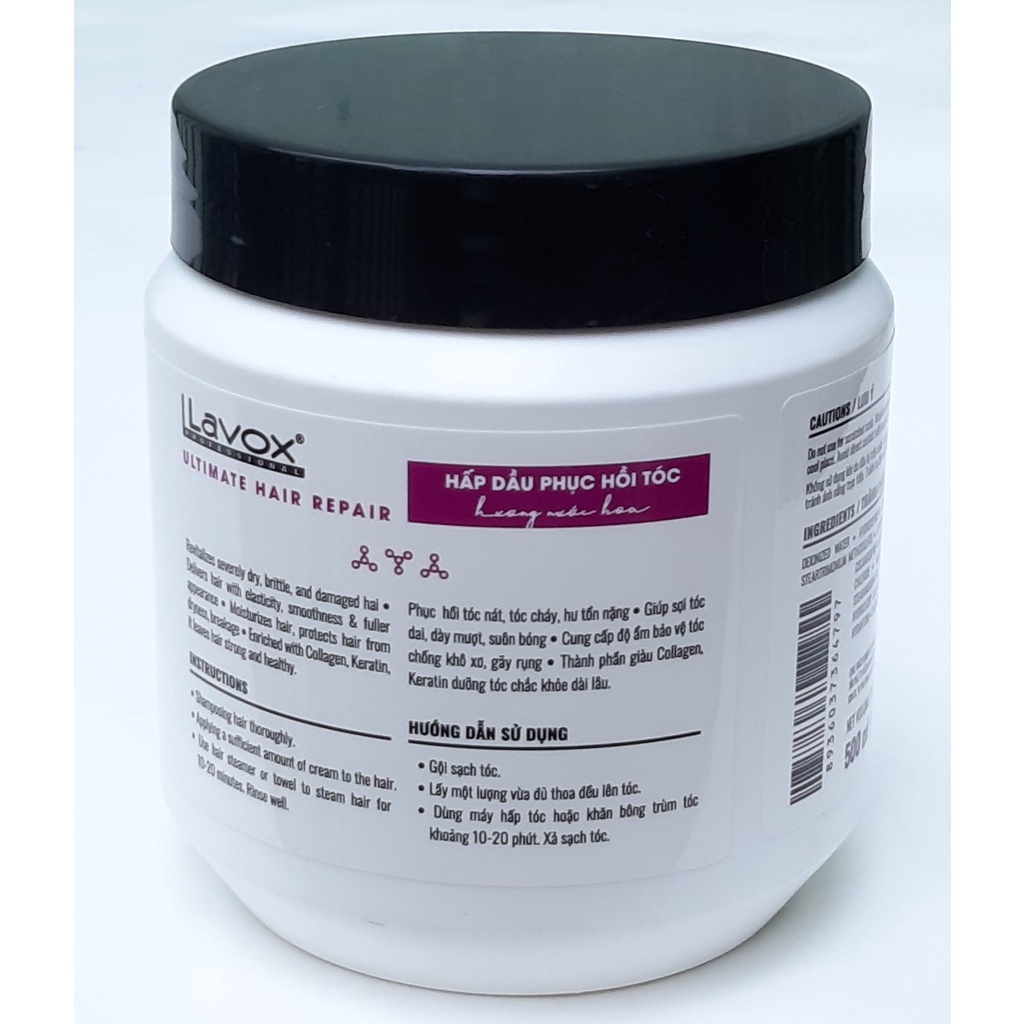 Kem hấp dầu ủ tóc Lavox maca tsubaki phục hồi tóc hư tổn nặng Collagen & Keratin Lavox