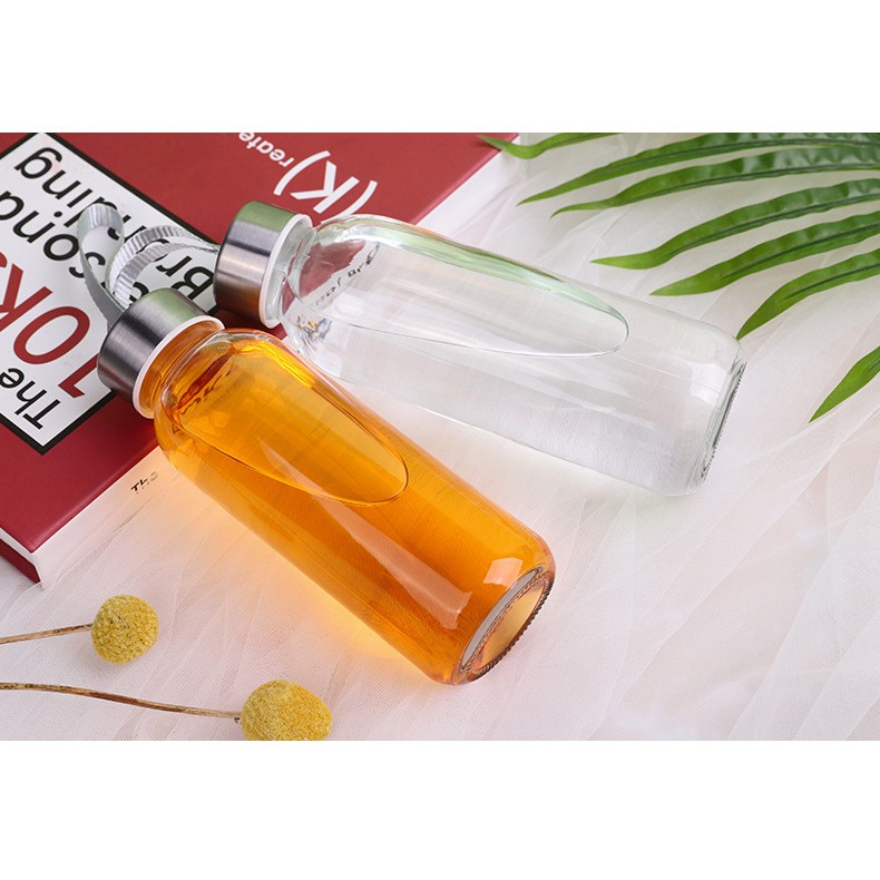 Bình đựng nước thủy tinh, lọ đựng nước detox 350ml, 550ml có dây sách tiện lợi