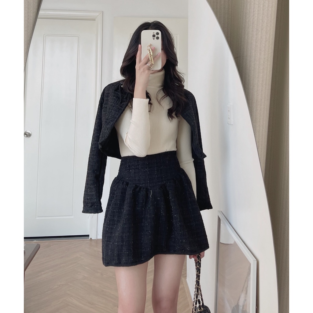 (ảnh thật) Audrey Set dạ text cài nơ chân váy xòe 1523 | BigBuy360 - bigbuy360.vn