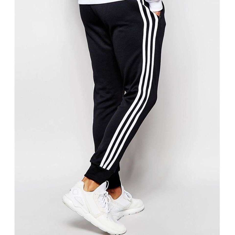 Quần Jogger Thun Thể Thao Nam Nữ Sọc Trắng Unisex Chất Dày Dặn