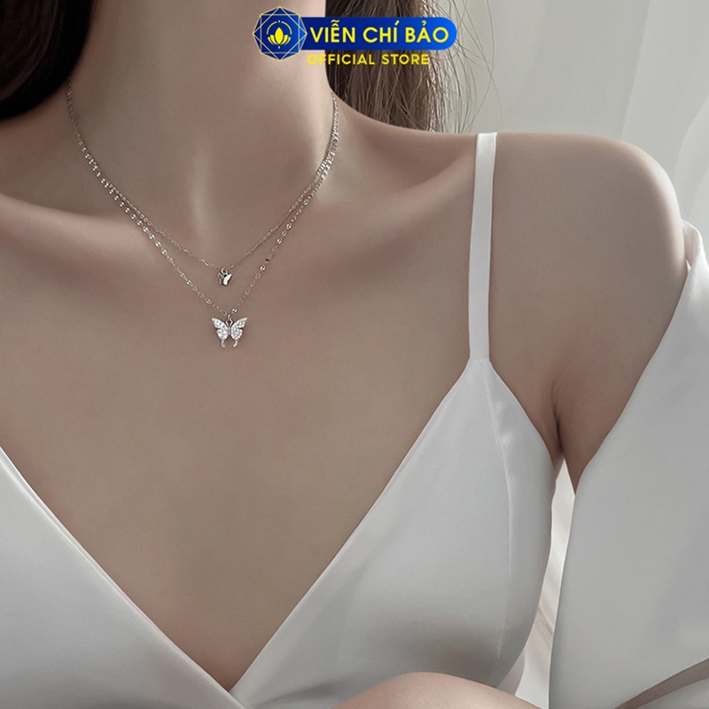Dây chuyền bạc nữ Cánh bướm Butterfly hai tầng bạc 925 thời trang phụ kiện trang sức Viễn Chí Bảo D400882