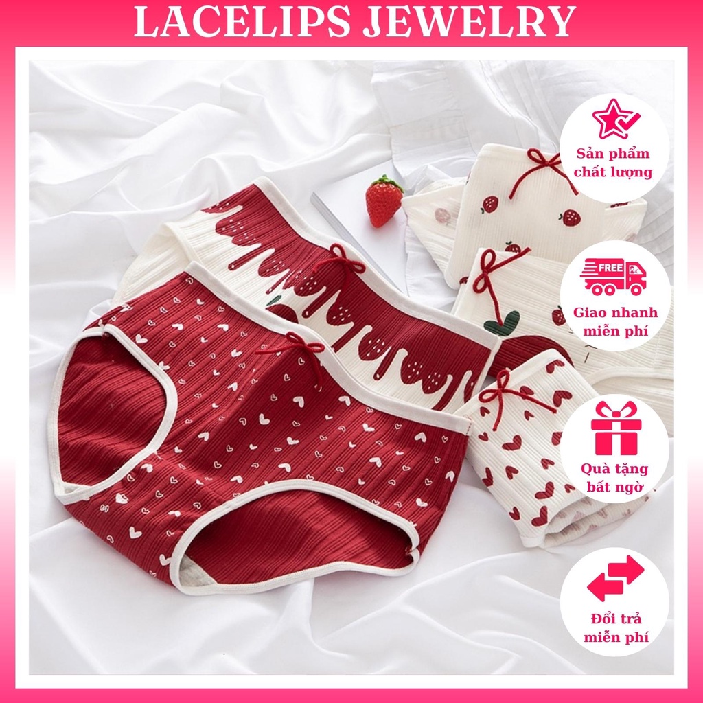 Combo 5 Quần Lót Nữ Cotton Cute Dễ Thương Hình Dâu đỏ ngọt ngào
