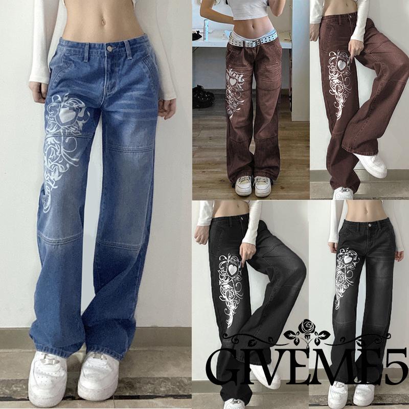 Quần jeans nữ lưng thấp thời trang vintage