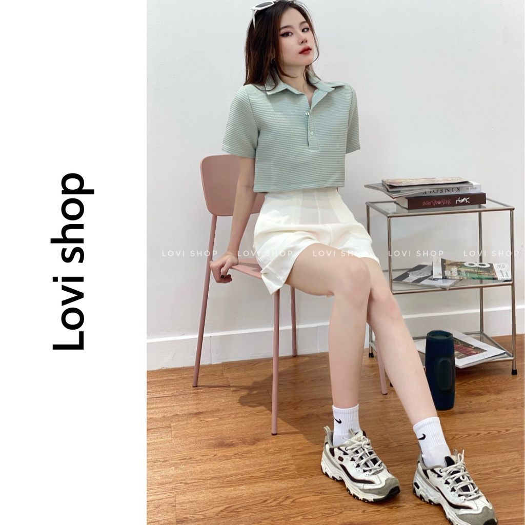 LOVI SHOP Áo sơ mi croptop polo cổ bẻ/ cổ trụ tay ngắn chất xốp cao cấp 7 màu
