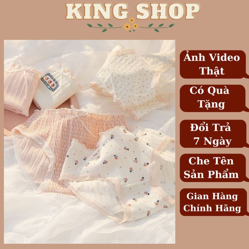 Quần lót nữ Cotton Cao Cấp viền ren, đính nơ cute dễ thương siêu mềm mại- L8036