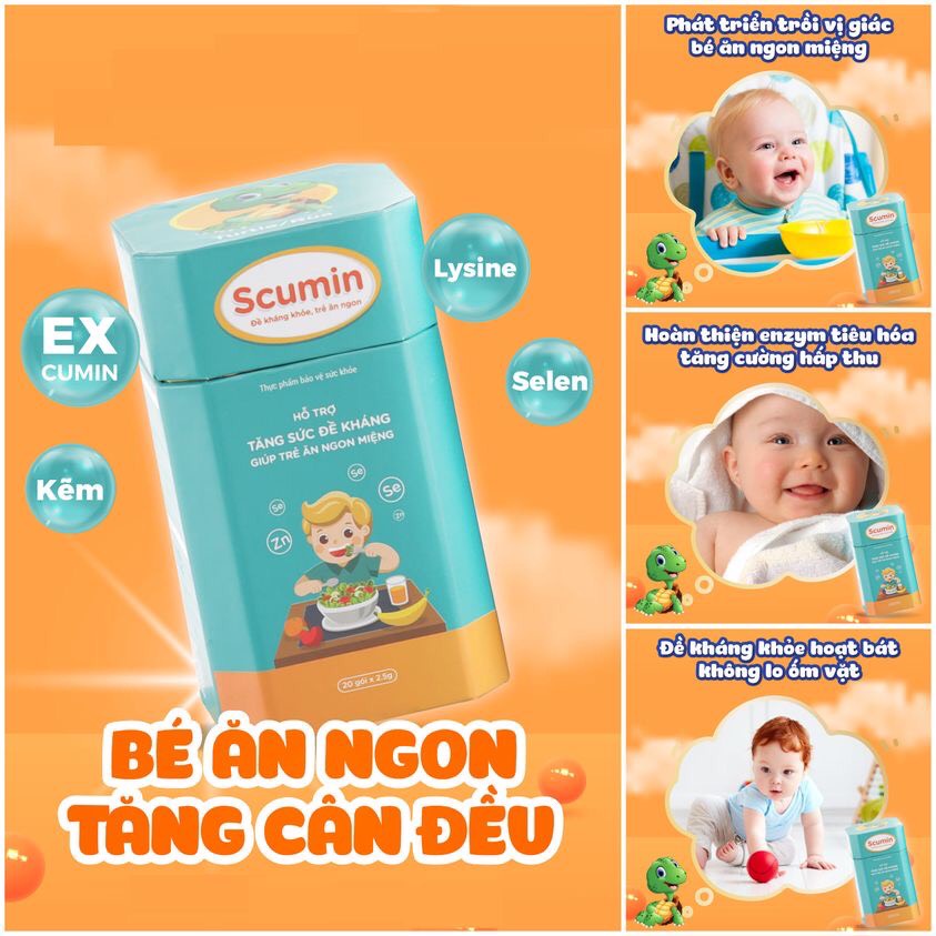 SCUMIN cốm ăn ngon cho bé giúp bé ăn ngon, hết ốm vặt, tăng sức đề kháng, không lo trẻ biếng ăn, thiếu hụt vi chất DD