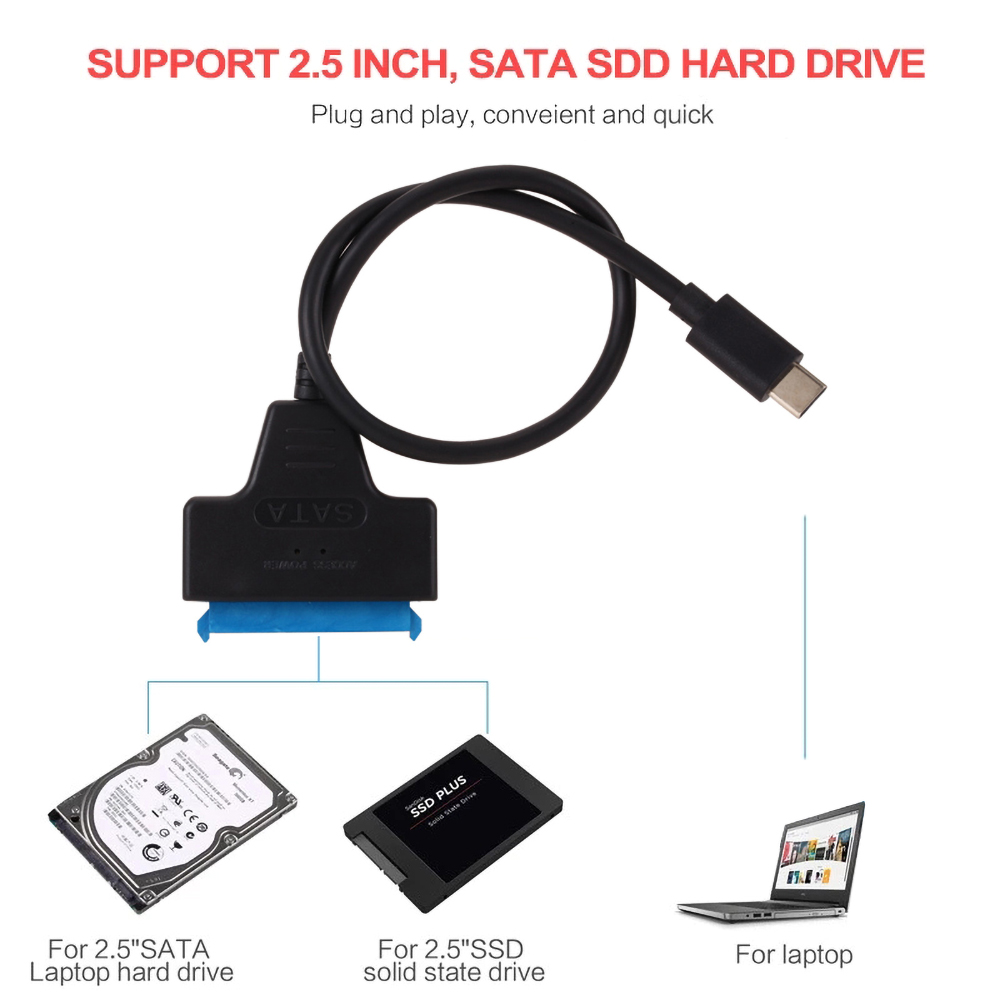 Cáp Chuyển Đổi Usb 2.0 / Type C Sang Sata 22 Pin Hỗ Trợ 2.5 Inch | WebRaoVat - webraovat.net.vn