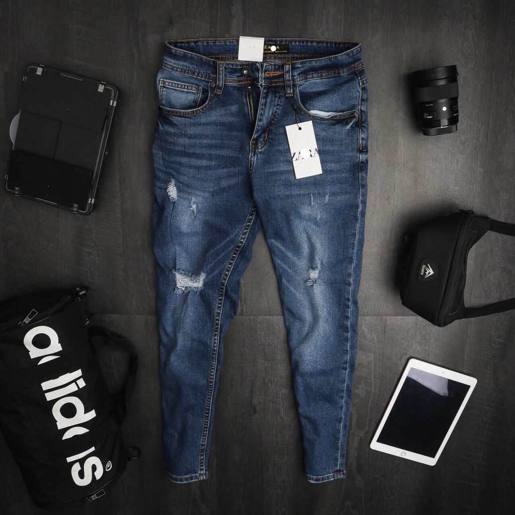Quần jeans nam rách gối nhẹ Zara Man, hàng cao cấp.