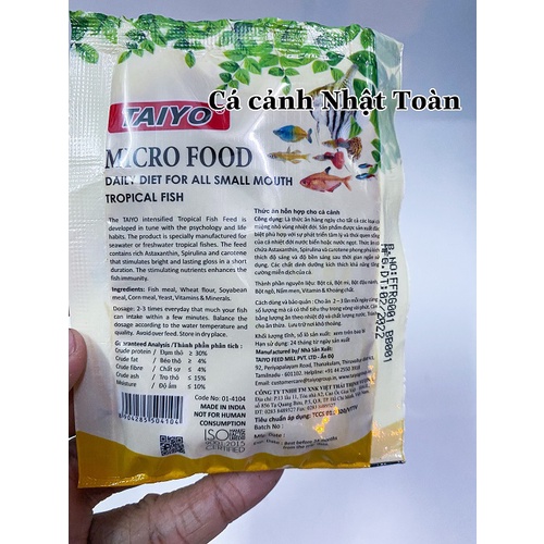 THỨC ĂN MICRO FOOD TAIYO ẤN ĐỘ 20G CHO CÁ CẢNH THỦY SINH