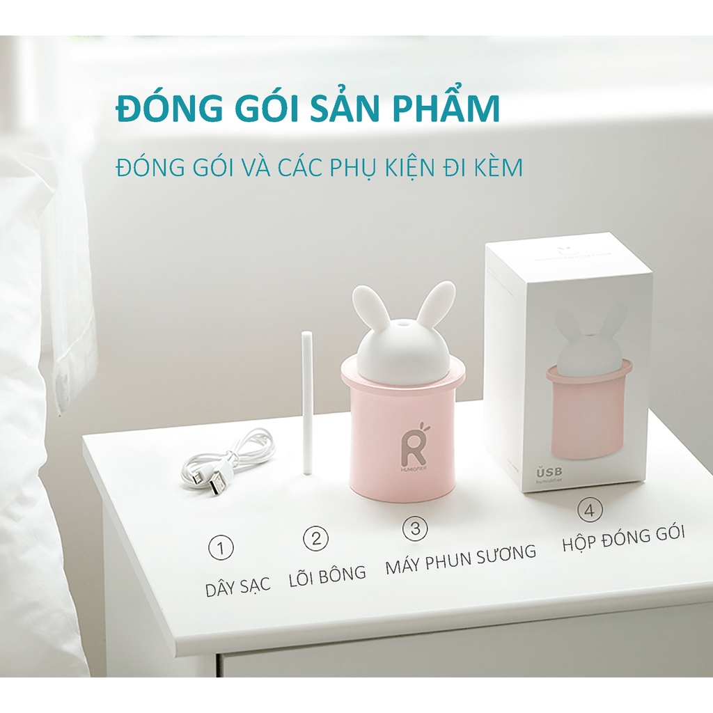 Máy phun sương tạo ẩm không khí Jisulife JT03 - Thiết kế hình thỏ ngộ nghĩnh, kiêm đèn ngủ - BH 12 tháng chính hãng