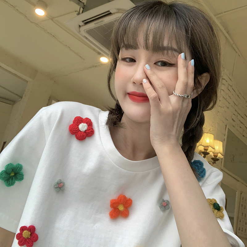 Áo thun tay ngắn in hoa dễ thương cho nữ sinh