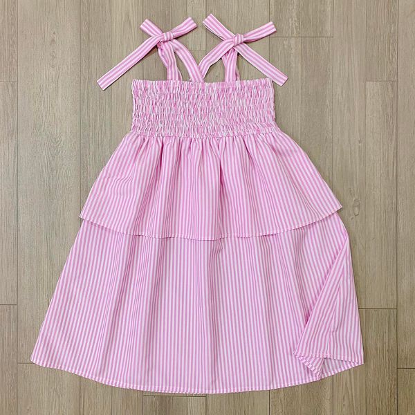 V149 - Váy 2 dây smock kẻ hồng melisa bé gái
