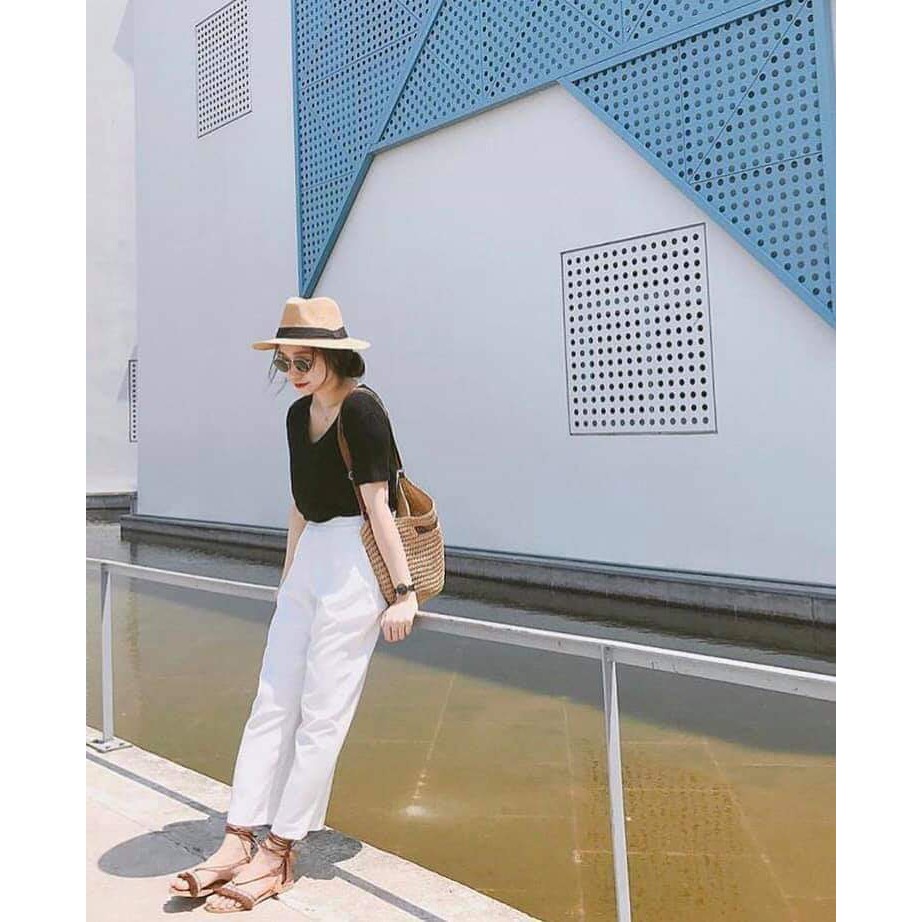SET ÁO CROPTOP TIM ĐEN KÈM QUẦN CULLOTES TRẮNG HOT