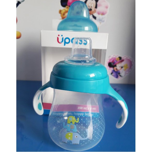 Bình uống nước 250ml Upass có 2 tay cầm với núm hút mềm / UP0152N / cho bé từ 6 tháng tuổi
