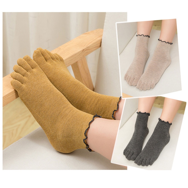 Han Vớ Ngón Chân Nhún Bèo Màu Trơn Phong Cách Preppy Nhật Bản Ngọt Ngào Dễ Thương Cho Nữ