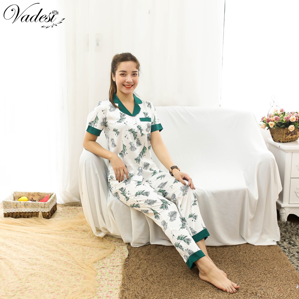 Đồ Ngủ Pijama Nữ Bộ Quần Dài Tay Ngắn Lụa Cao Cấp Mặc Nhà Đẹp Mềm Mịn Thấm Hút Thoáng Mát – VADESI