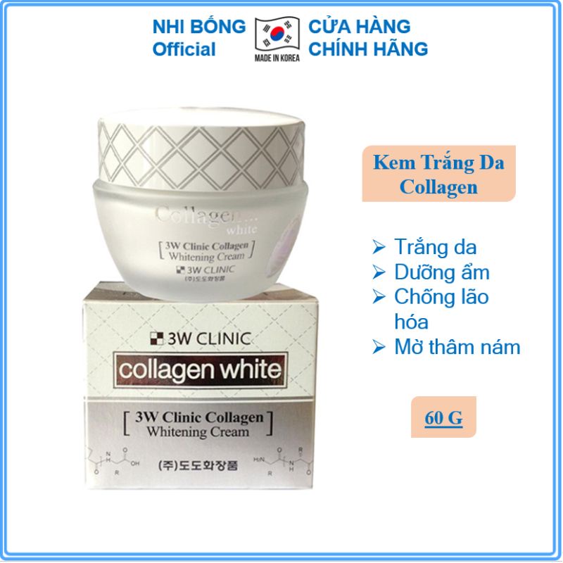 Kem trắng da - Kem dưỡng trắng da dưỡng ẩm chống lão hóa chiết xuất Collagen 3W Clinic 50ml