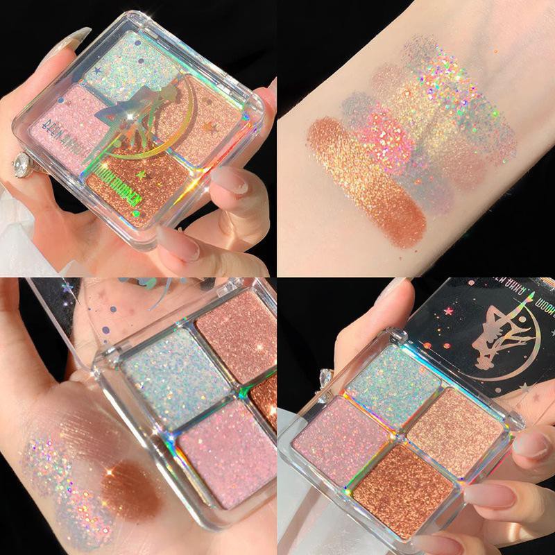 Bảng Phấn Mắt Bóng Lưu vực 琪瑟Moonlight beautiful girl s four-color eyeshadow, luminous, pearlescent, non-tipping big sequins, net celebrity, the same style, college students