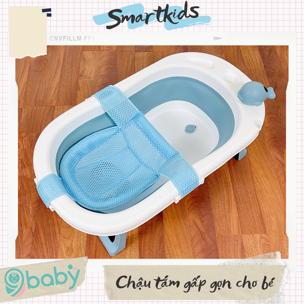 [ẢNH THẬT + VIDEO] Chậu tắm gấp gọn 9BABY chính hãng dùng cho em bé từ 0 đến 5 tuổi màu xanh biển