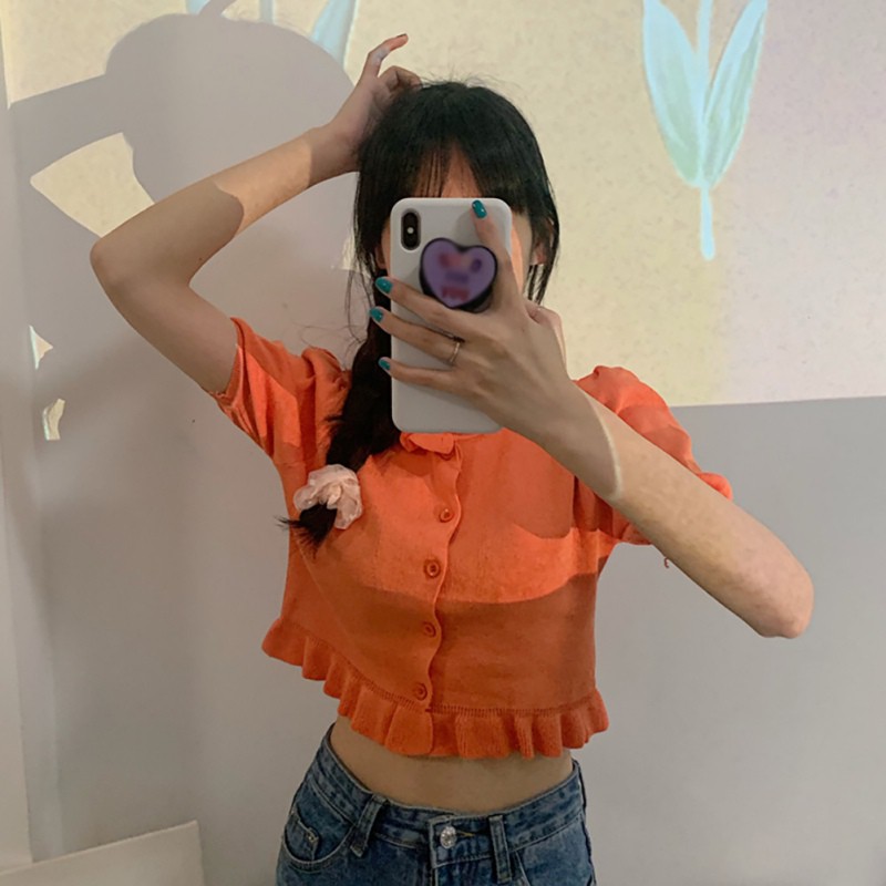 Áo Cardigan Dệt Kim Tay Ngắn Kiểu Dáng Trẻ Trung Cho Nữ